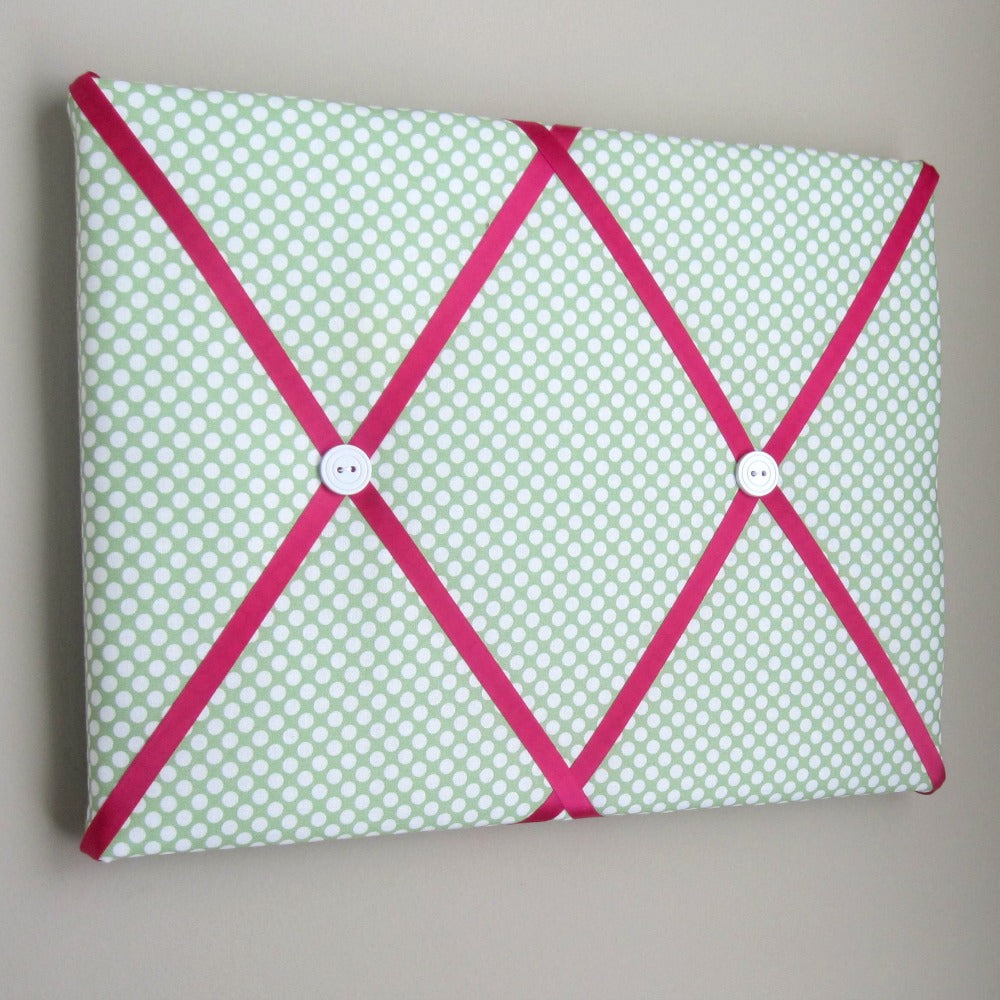 11"x14" Memory Board or Bow Holder-Green & Fuschia Polka Dot - Hold It!