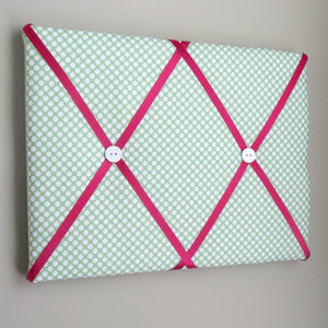 11"x14" Memory Board or Bow Holder-Green & Fuschia Polka Dot - Hold It!