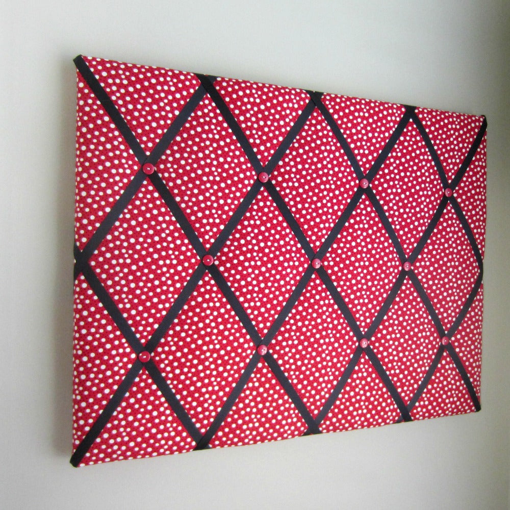 16"x20" Memory Board or Bow Holder-Red, Black & White Polka Dot - Hold It!