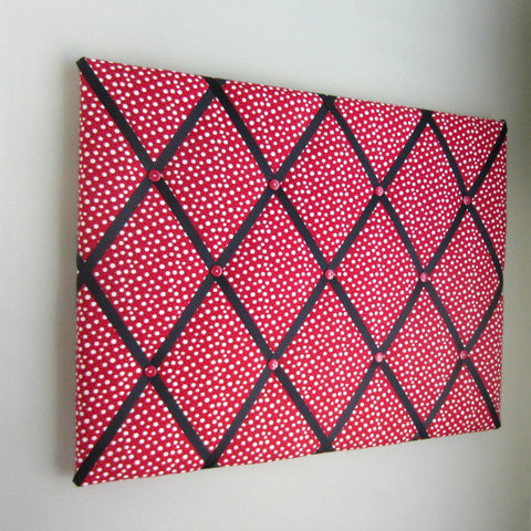 16"x20" Memory Board or Bow Holder-Red, Black & White Polka Dot - Hold It!
