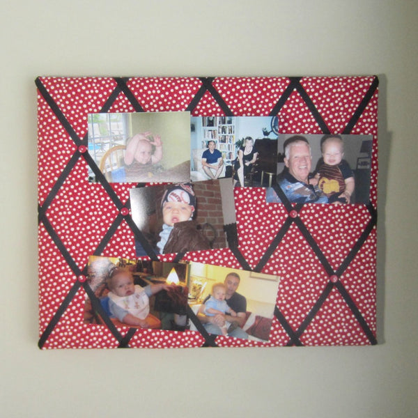 16"x20" Memory Board or Bow Holder-Red, Black & White Polka Dot - Hold It!