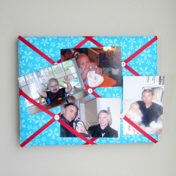 11"x14" Memory Board or Bow Holder-Turquoise Daisy & Red - Hold It!