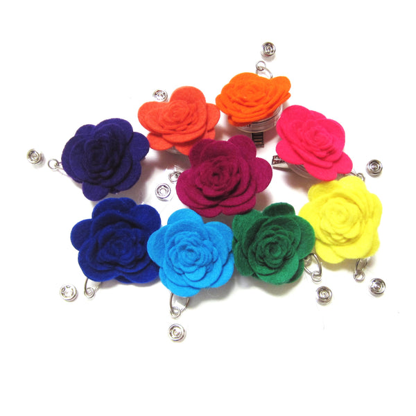 Felt Flower Retractable Badge Reel, ID Holder, Lanyard, 9 Colors Available - Hold It!