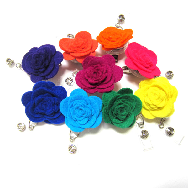 Felt Flower Retractable Badge Reel, ID Holder, Lanyard, 9 Colors Available - Hold It!