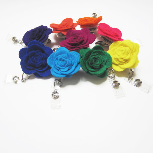 Felt Flower Retractable Badge Reel, ID Holder, Lanyard, 9 Colors Available - Hold It!