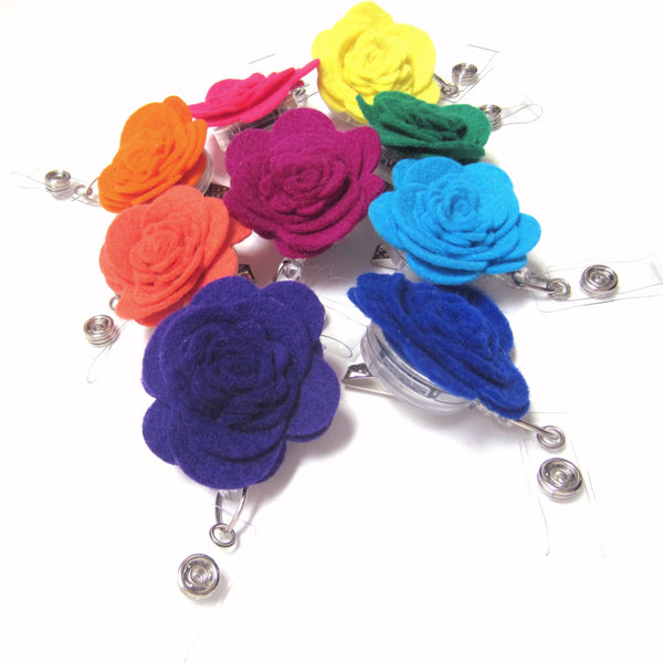 Felt Flower Retractable Badge Reel, ID Holder, Lanyard, 9 Colors Available - Hold It!