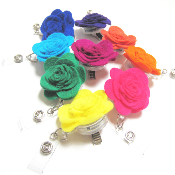 Felt Flower Retractable Badge Reel, ID Holder, Lanyard, 9 Colors Available - Hold It!