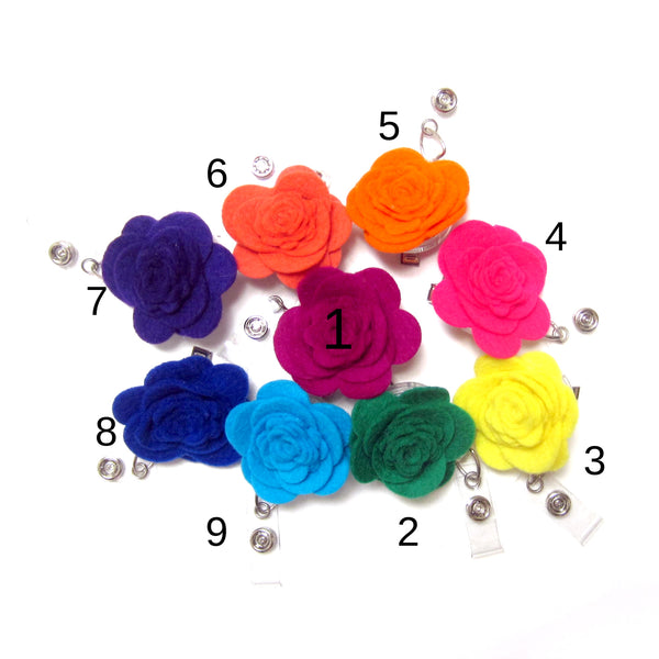 Felt Flower Retractable Badge Reel, ID Holder, Lanyard, 9 Colors Available - Hold It!