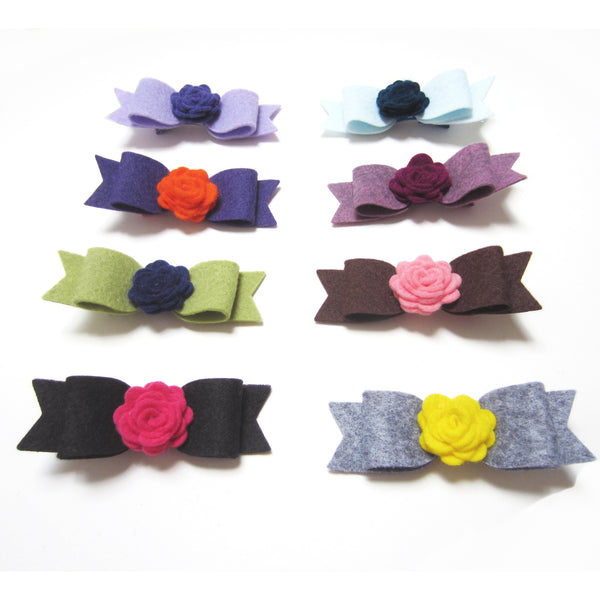 Felt rose & bow hair clip-8 colors to choose from - Hold It!