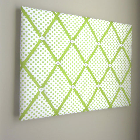 16"x20" Memory Board or Bow Holder-White & Green Polka Dot - Hold It!