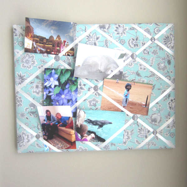 16"x20" Memory Board or Bow Holder-Green & Gray Floral - Hold It!