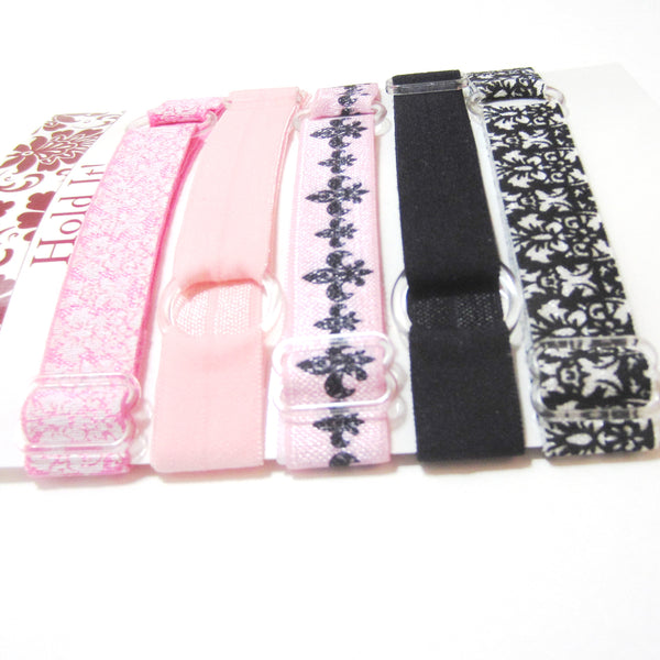 Set of 5 Adjustable Headbands - Pink & Black Damask - Hold It!