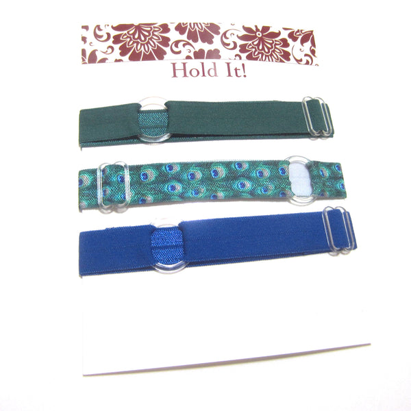 Set of 3 Adjustable Headbands - Green & Blue Peacock - Hold It!