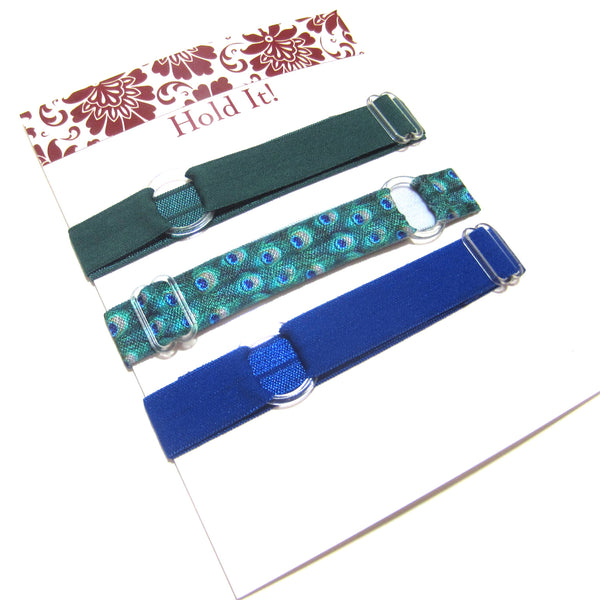 Set of 3 Adjustable Headbands - Green & Blue Peacock - Hold It!