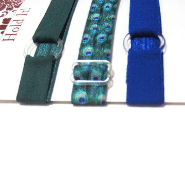 Set of 3 Adjustable Headbands - Green & Blue Peacock - Hold It!