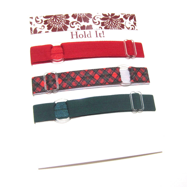 Set of 3 Adjustable Headbands - Red Tartan Plaid - Hold It!