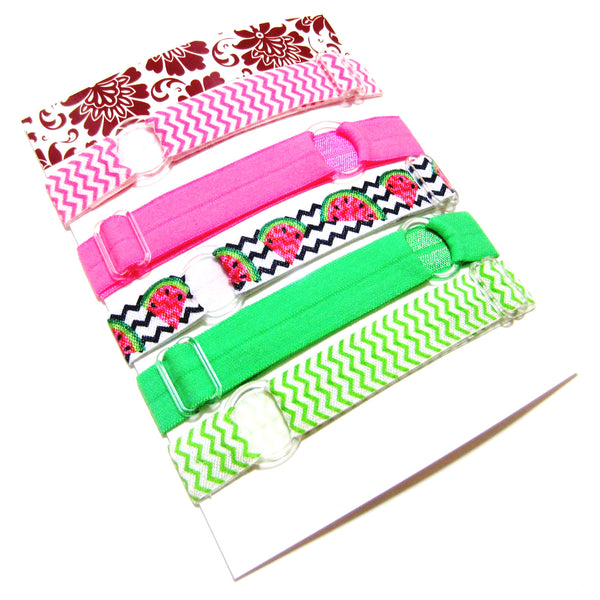 Set of 5 Adjustable Headbands - Chevron Watermelon - Hold It!