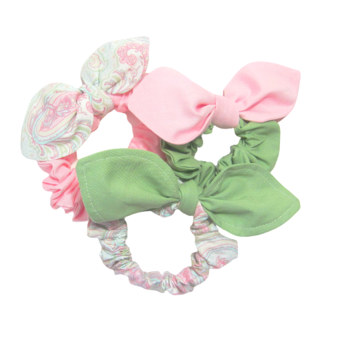 Scrunchies Set of 3 Pink & Green Paisley, Light Pink, Light Green