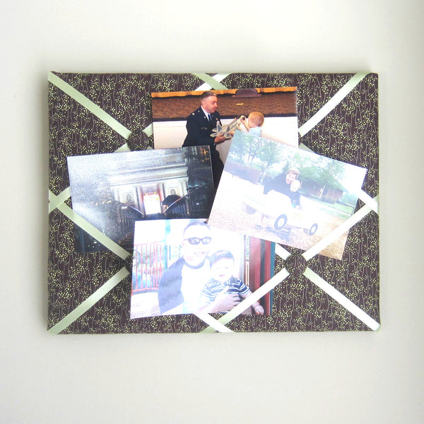 11"x14" Memory Board or Bow Holder-Brown & Green Floral - Hold It!