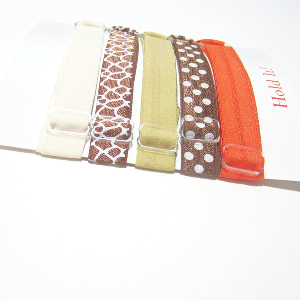 Adjustable Elastic Headband-Set of 5 Orange & Brown