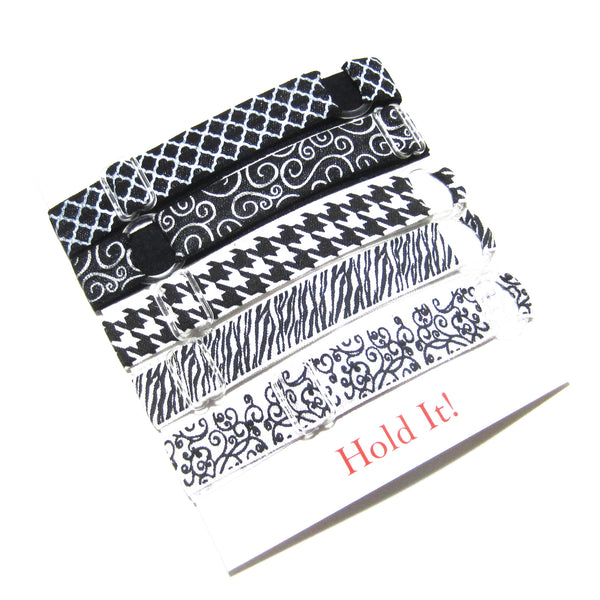 Adjustable Elastic Headband-Set of 5 Black & White - Hold It!