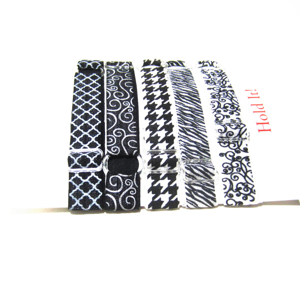 Adjustable Elastic Headband-Set of 5 Black & White - Hold It!