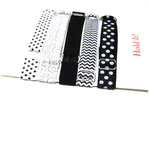 Adjustable Elastic Headband-Set of 5 Black, White, Silver - Hold It!