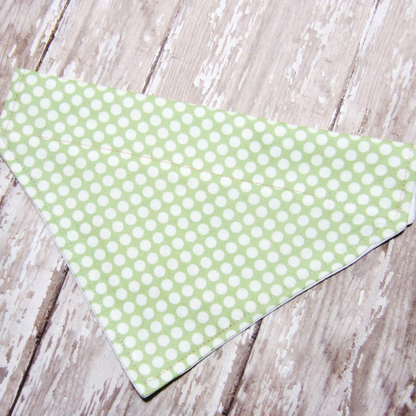 Green & White Polka Dot Pet Bandana-4 Sizes Fits Over Collar