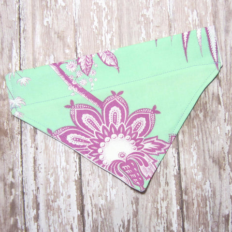 Green & Lavender Floral Pet Bandana-4 Sizes Fits Over Collar