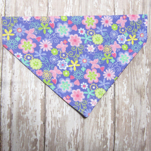 Lavender Floral and Purple Polka Dot Pet Bandana-4 Sizes Fits Over Collar
