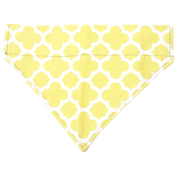 Yellow & White Quatrefoill Pet Bandana-4 Sizes Fits Over Collar