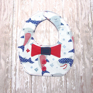 Red, White & Blue Sharks Bow Tie Drool Bib