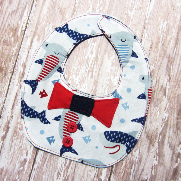 Red, White & Blue Sharks Bow Tie Drool Bib