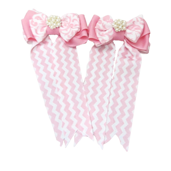 Pink & White Equestrian Hair Bows-Available on a French Barrette, Hair Clip, or Pony O