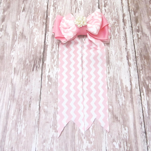 Pink & White Equestrian Hair Bows-Available on a French Barrette, Hair Clip, or Pony O
