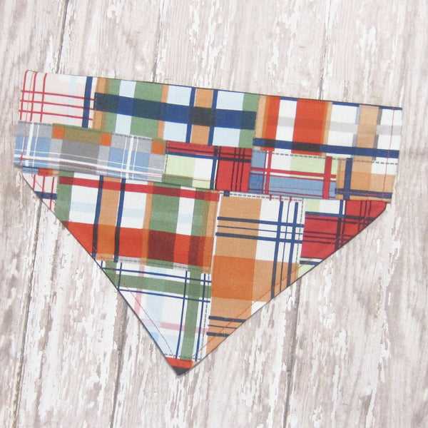 Plaid Pet Bandana or Bow Tie- Fits Over Collar 4 Sizes Available
