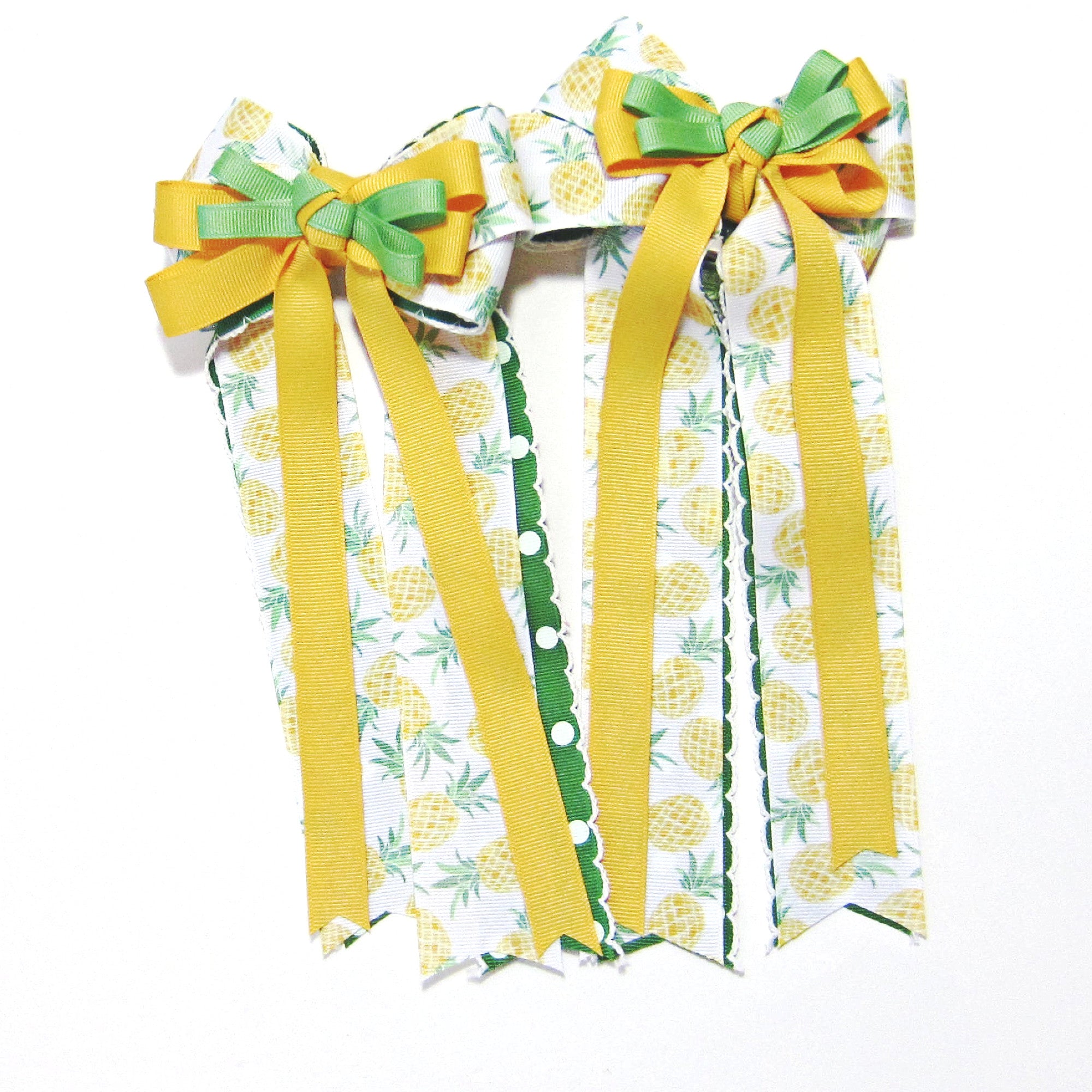 Yellow & Green Polka Dot Equestrian Hair Bows-Available on a French Barrette, Hair Clip, or Pony O