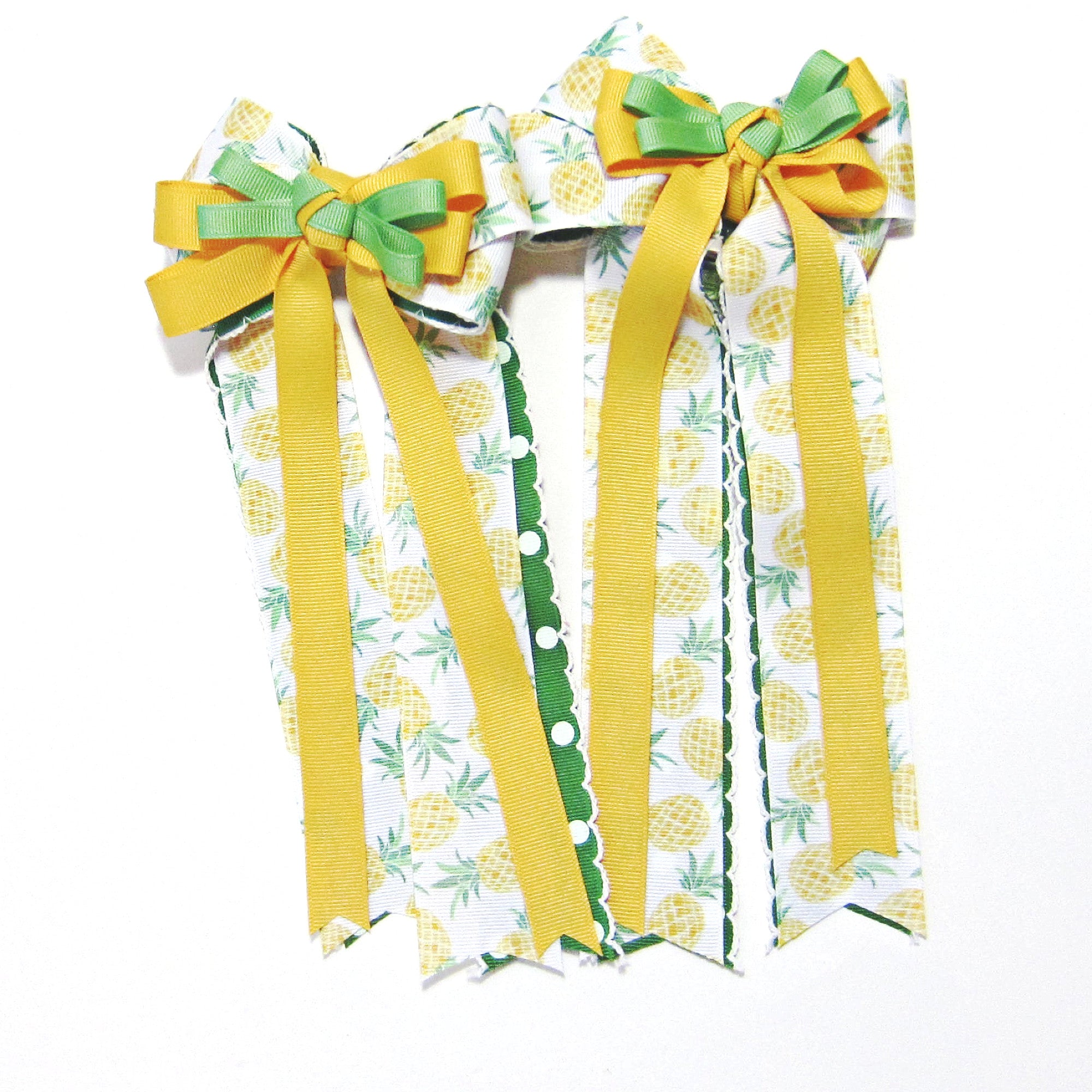 Yellow & Green Polka Dot Equestrian Hair Bows-Available on a French Barrette, Hair Clip, or Pony O