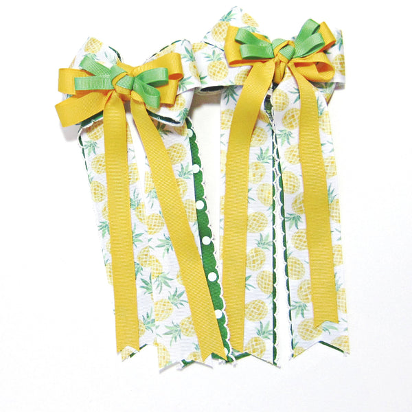 Yellow & Green Polka Dot Equestrian Hair Bows-Available on a French Barrette, Hair Clip, or Pony O