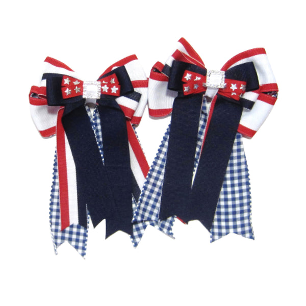 Red, White & Blue Equestrian Hair Bows-Available on a French Barrette, Hair Clip, or Pony O
