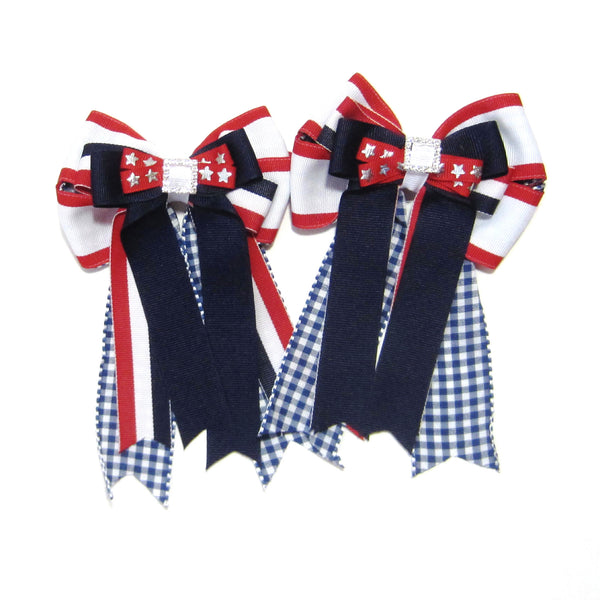 Red, White & Blue Equestrian Hair Bows-Available on a French Barrette, Hair Clip, or Pony O