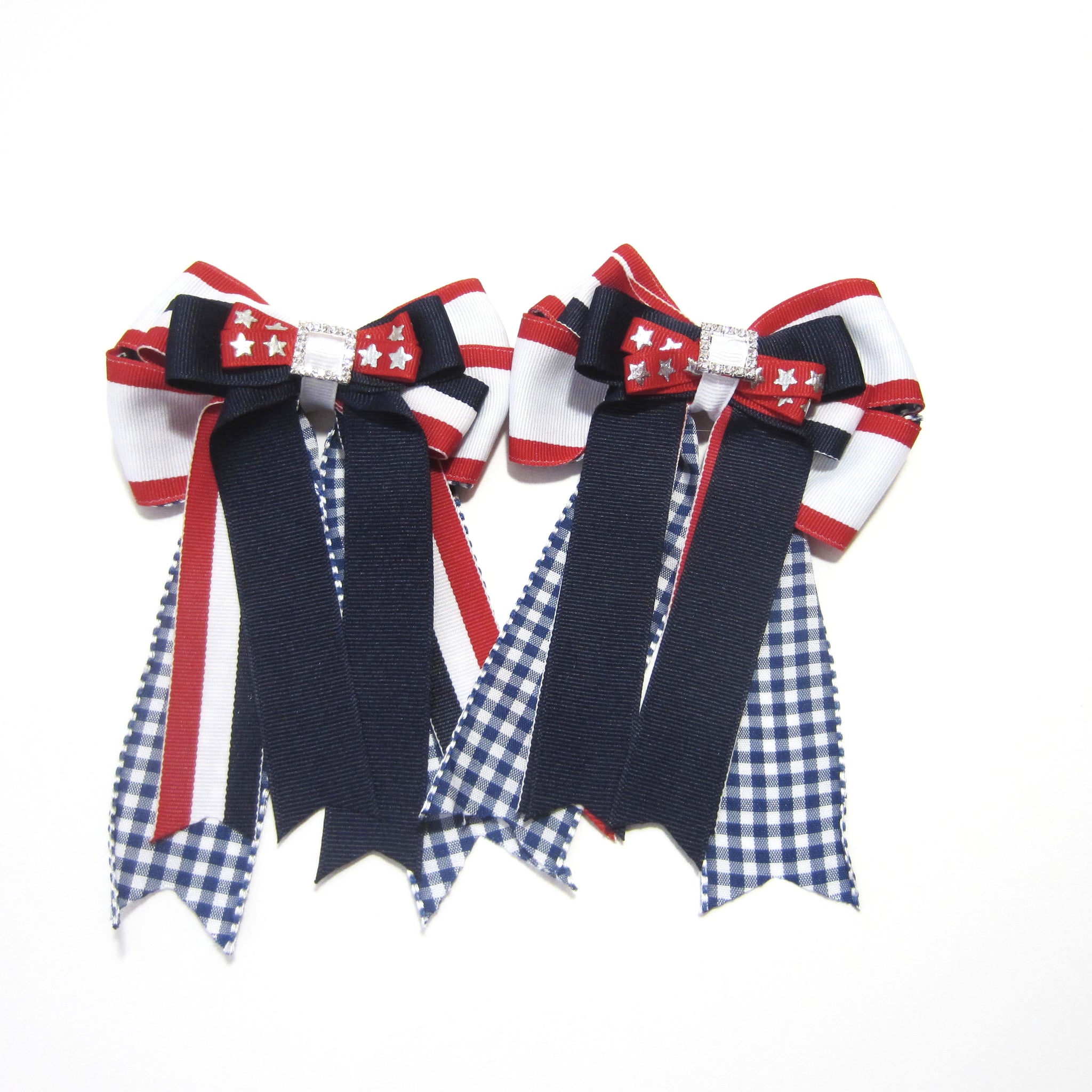 Red, White & Blue Equestrian Hair Bows-Available on a French Barrette, Hair Clip, or Pony O