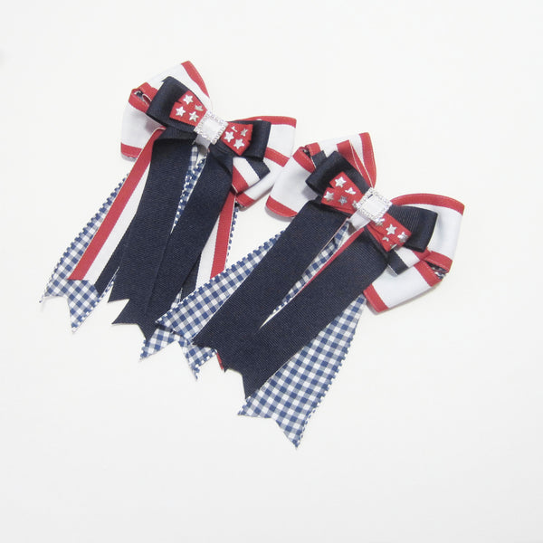 Red, White & Blue Equestrian Hair Bows-Available on a French Barrette, Hair Clip, or Pony O