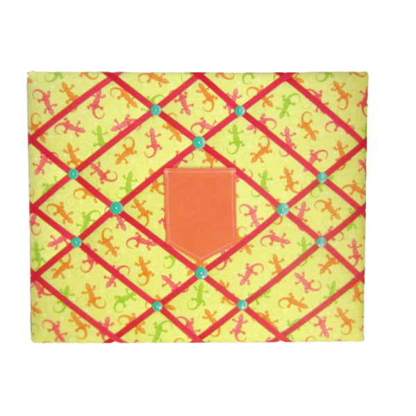 16"x20"  Memory Board or Bow Holder-Red, Orange & Green Lizards w/Pocket - Hold It!