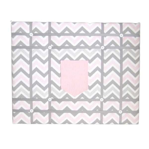 16"x20"  Memory Board or Bow Holder-Pink & Gray Chevron w/Pocket