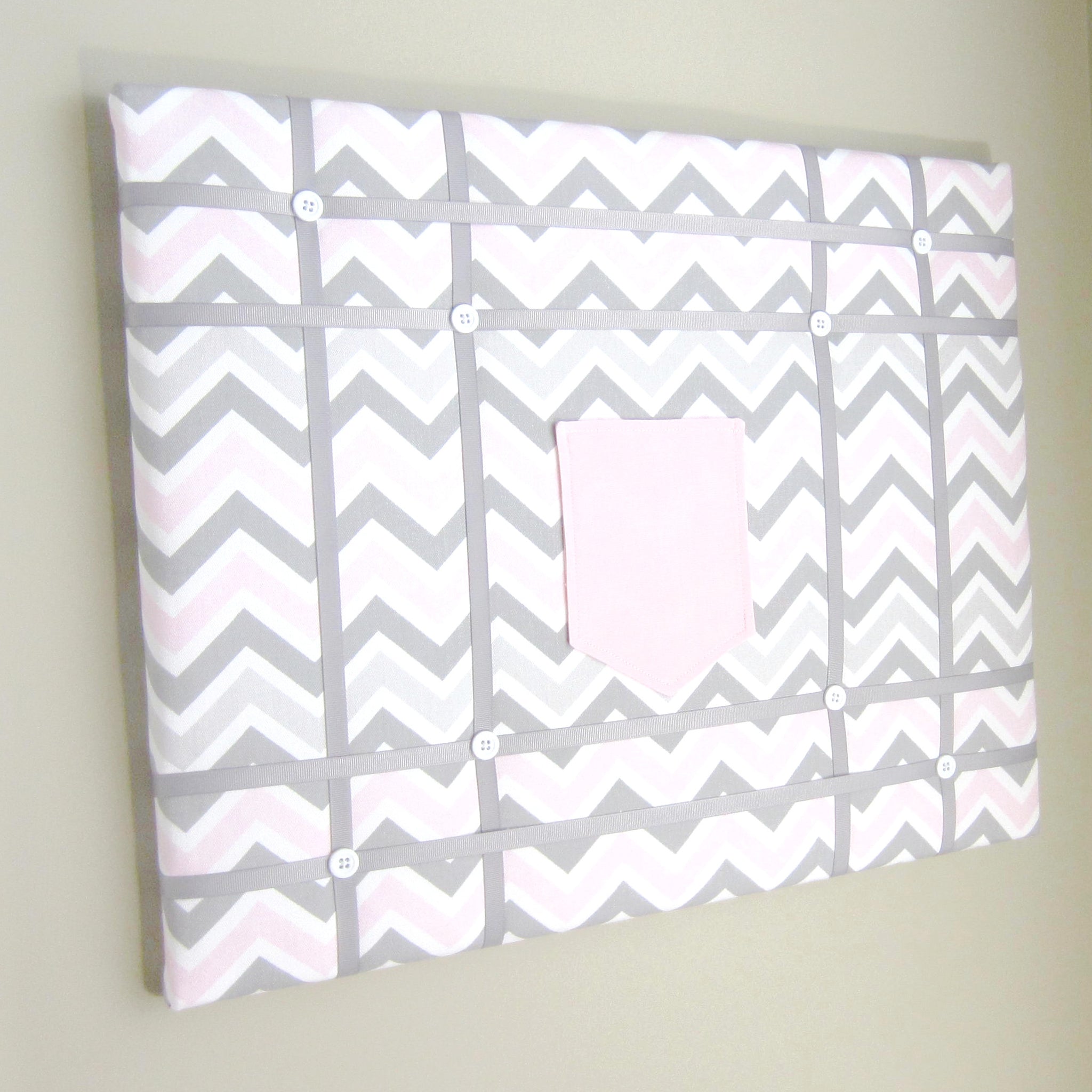 16"x20"  Memory Board or Bow Holder-Pink & Gray Chevron w/Pocket