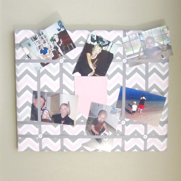 16"x20"  Memory Board or Bow Holder-Pink & Gray Chevron w/Pocket