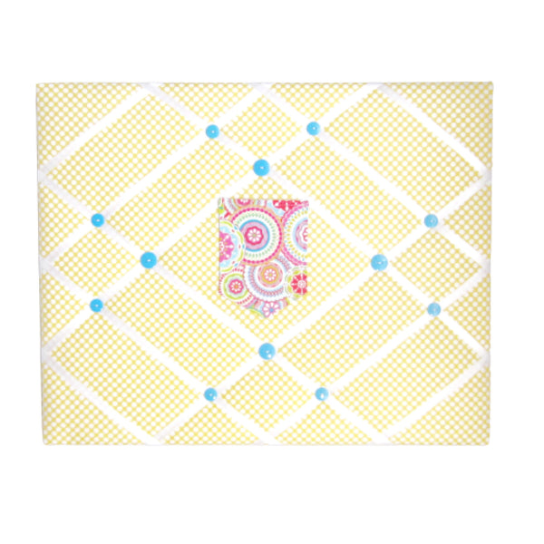 16"x20"  Memory Board or Bow Holder-Yellow & White Polka Dot w/Pocket