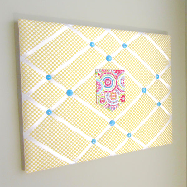 16"x20"  Memory Board or Bow Holder-Yellow & White Polka Dot w/Pocket