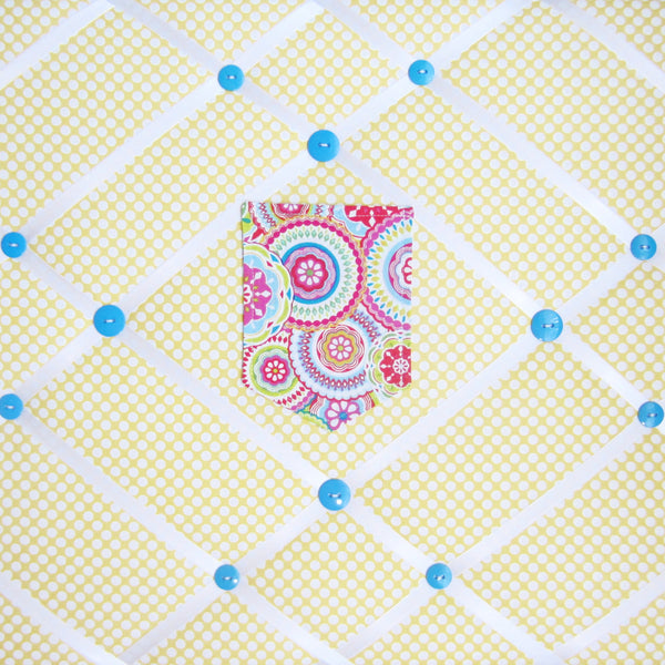 16"x20"  Memory Board or Bow Holder-Yellow & White Polka Dot w/Pocket